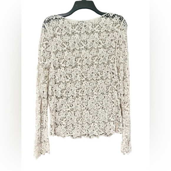 Solitaire Long Sleeved Crochet Beige Top Blouse Size Small 90s Y2K Vibes - Picture 2 of 4